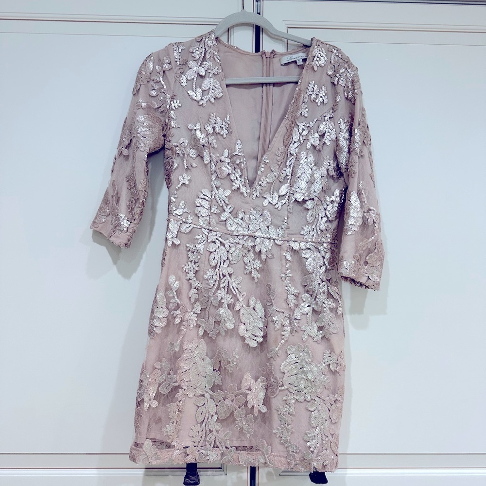 Lovers + Friends Fading Winter Floral Sequin Vneck Sheath Dress (100) - Picture 3 of 7